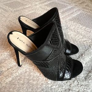 Via Spiga Black Snakeskin Leather Panel Stiletto Mules 39